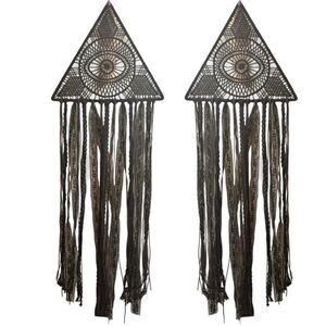 Wall Hanging – Set of 2 Boho Triangle Eye Macramé Panels in Black Lace